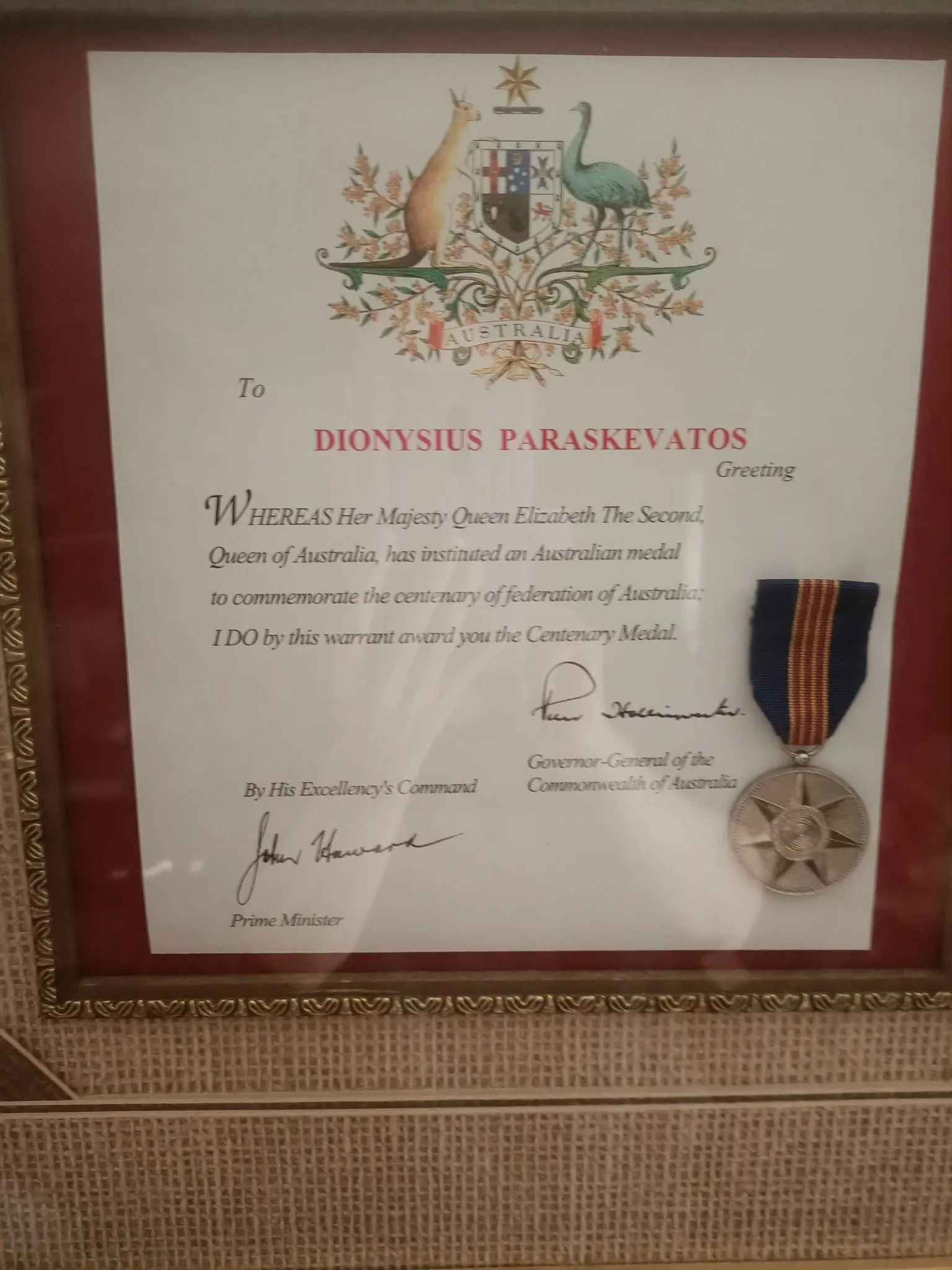 About Denis Paraskevatos: Commonwealth Centenary Medal