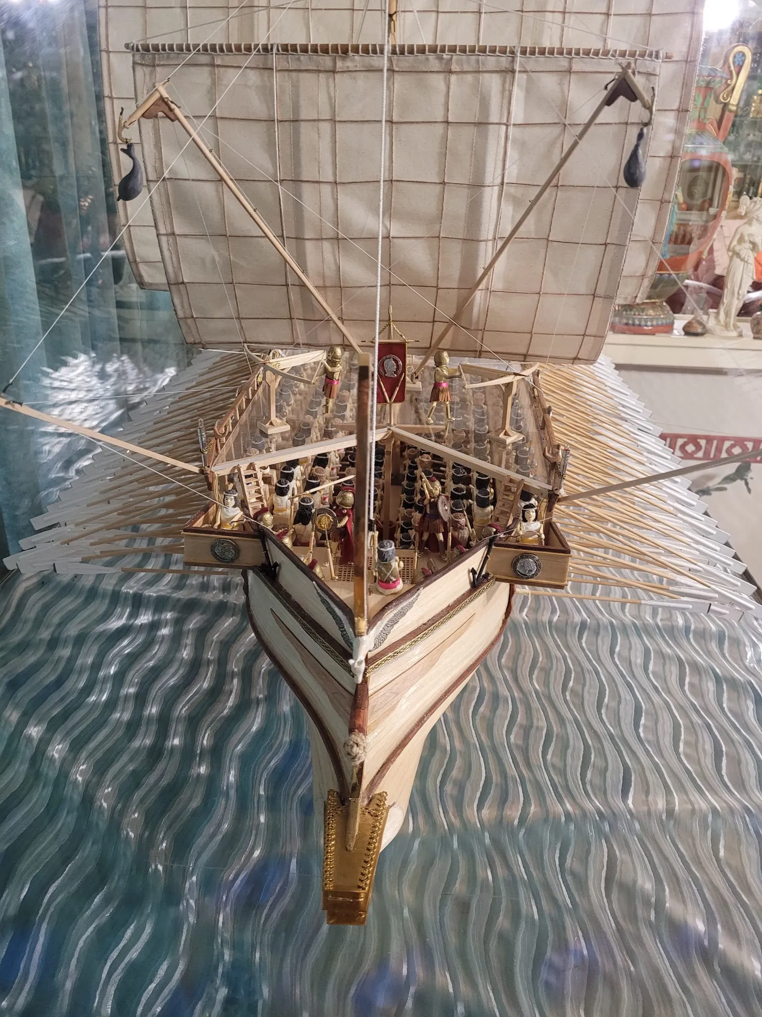 The Athenian Trireme: Third galley model bow view